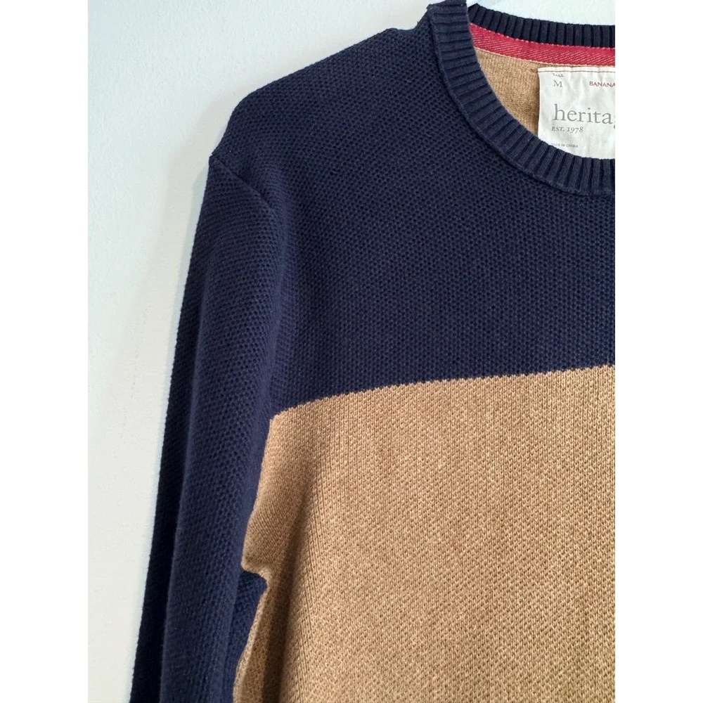 Fall Banana Republic Heritage Sweater Mens M Tall Navy Brown Colorblock Knit